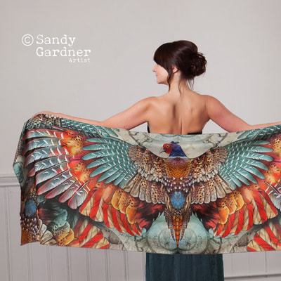 Phoenix scarf, wing scarf, Sandy Gardner, Pheasant Scarf,  Animal Scarf, Burning Man Costume, sandy gardiner, sandi gardener