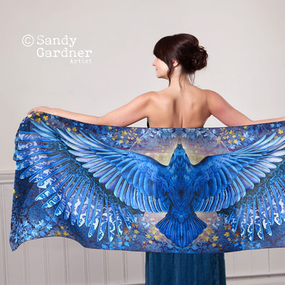 Sandy Gardner, wing scarf, raven gift, Game of Thrones, raven scarf, silk scarf, Sandy Gardiner, Sandi Gardener